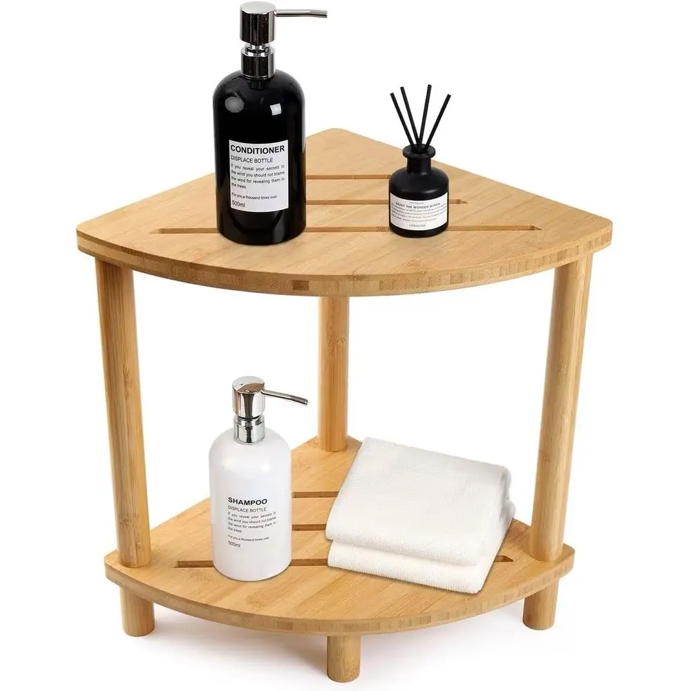 

Upgraded Bamboo Shower Stool or Inside Shower Waterproo,2-Tier Shower oot Rest with Storage Shel,Shower Shel Bench Caddy Shaving
