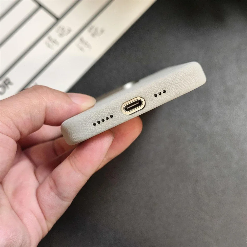 Luxury For MagSafe Fiber Leather Case For iPhone 16 15 14 13 12 17 Pro Max 17Air Plus Magnetic Wireless Charge Shockproof Cover - náhled 3