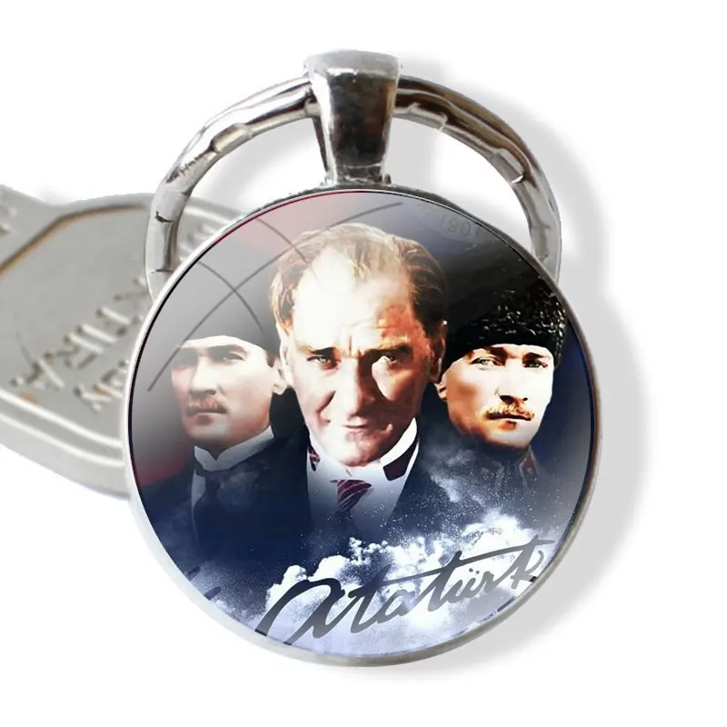 Sleutelhanger Glas Cabochon Metalen Hanger Klassieke Heren Sleutelhanger Turkije Mustafa Kemal Ataturk