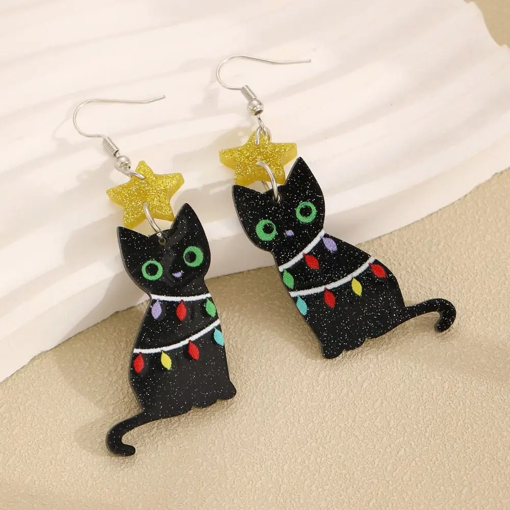 Sweet Acrylic Material Cat Earrings Cute Shape Cartoon Style Stud Earrings Vivid Print Ear Jewelry Party Decor