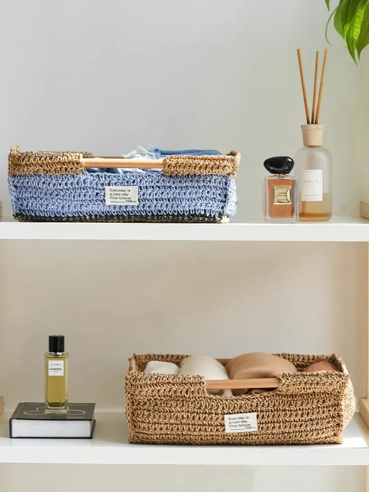 

Lafite Grass Desktop Storage Basket Multi Functional, Handmade Woven Storage Box with Antique Style, Miscellaneous Sorting