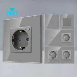 Bingoelec Grey Smart Switch and Wifi Socket  Power Monitor with Crystal Glass Panel Home Improvement