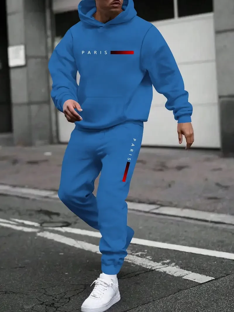 

Men's casual two-piece set: Comfortable long-sleeved shirt with athletic pants - an excellent choice for autumn