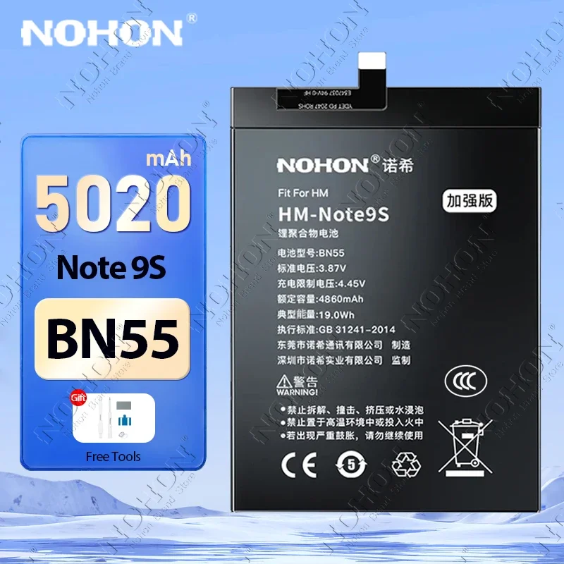 NOHON BN55 Battery for Xiaomi Redmi Note 9S 9 9T 10 10S 11 12T 12 13 Pro Plus 8 8T 7 6 11Pro+ 12Pro+ 13Pro+ Phone Batteries