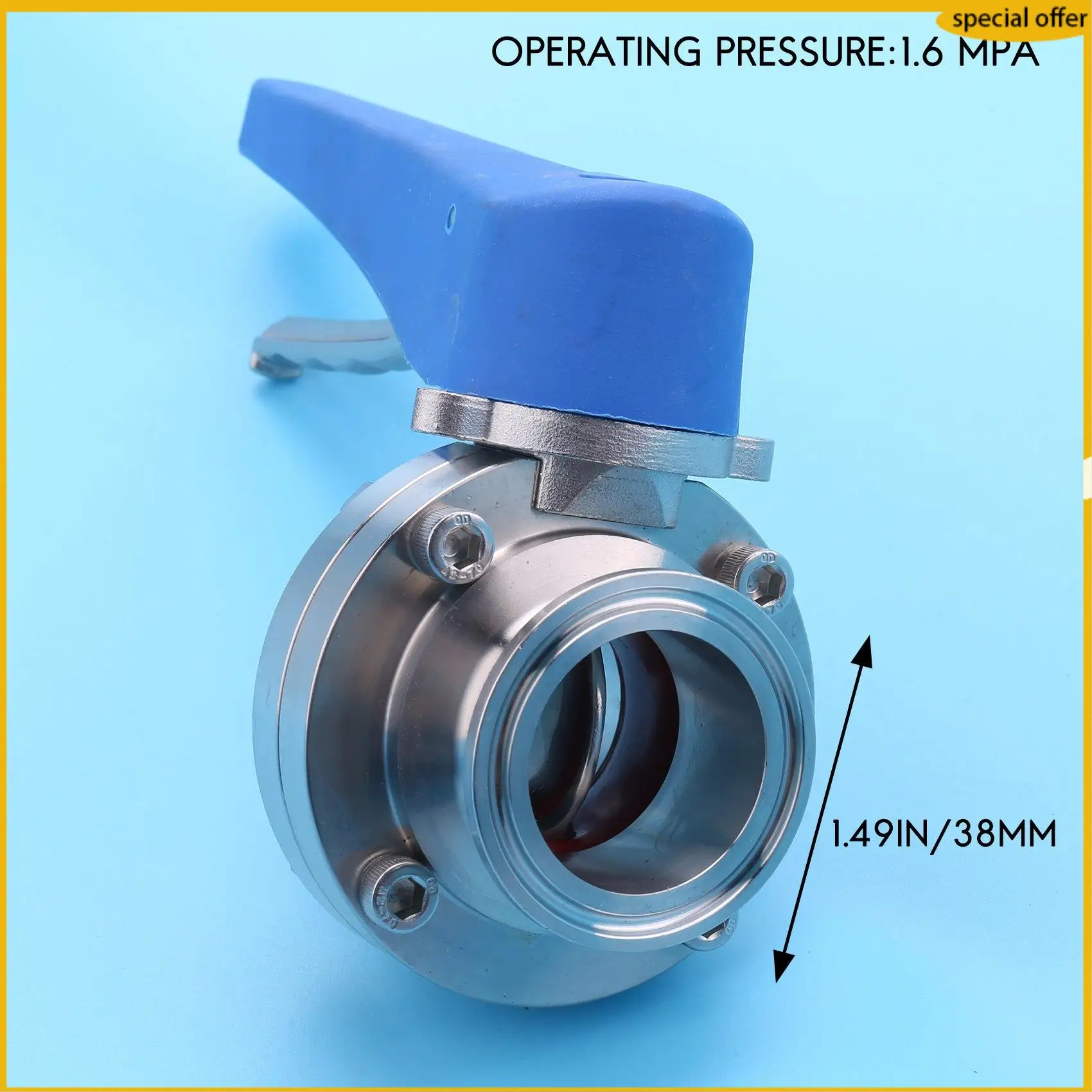 

A50I 1-1/2 дюйма, 38 мм, нержавеющая сталь SS304, санитарная 1,5-дюймовая трехзажимная заслонка-бабочка, триггер для домашней молочной продукции