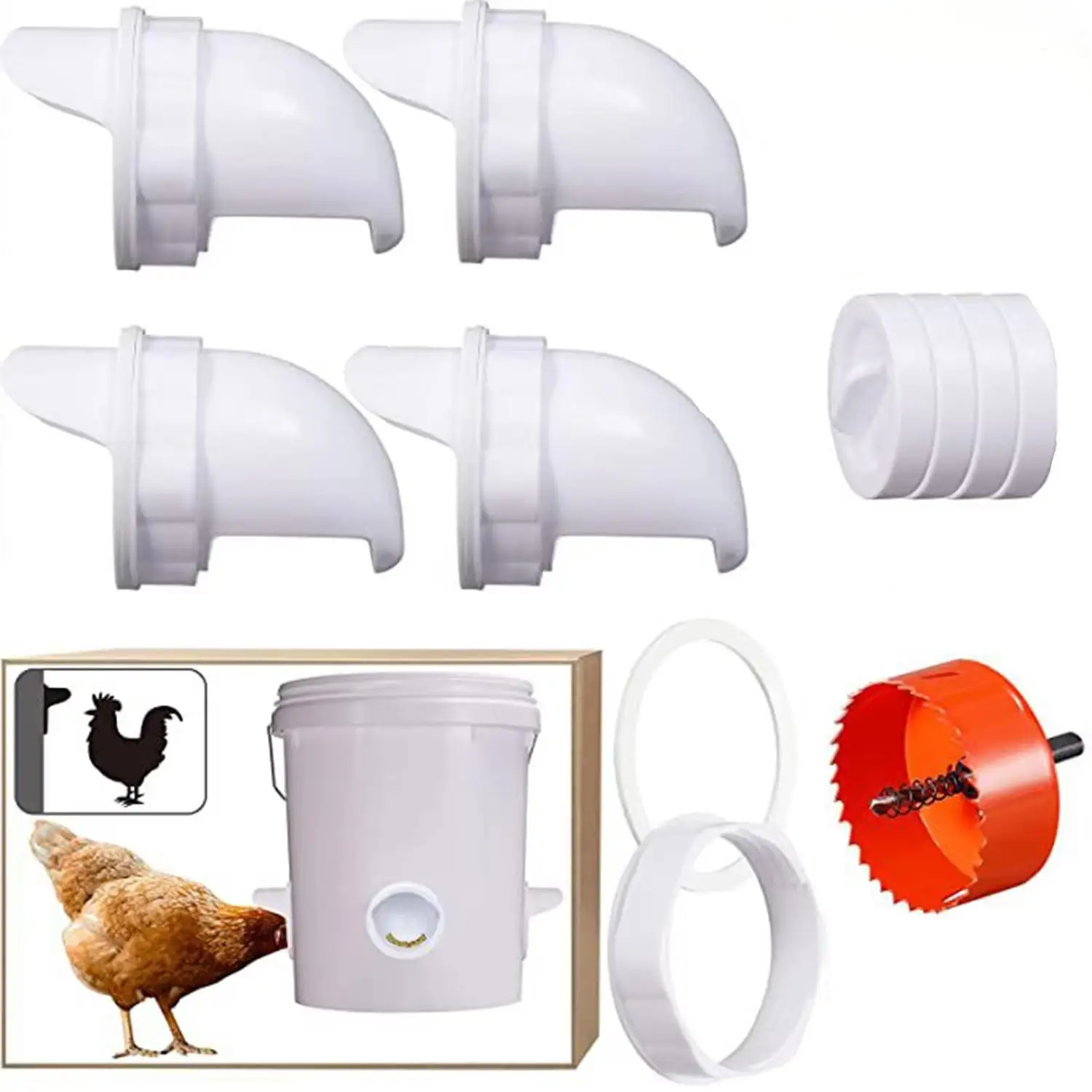 Gravity Anti-Scatter Poultry Feeder Diy Rainproof Chicken & Duck Feeder Labor Saving Automatic Feeder Port