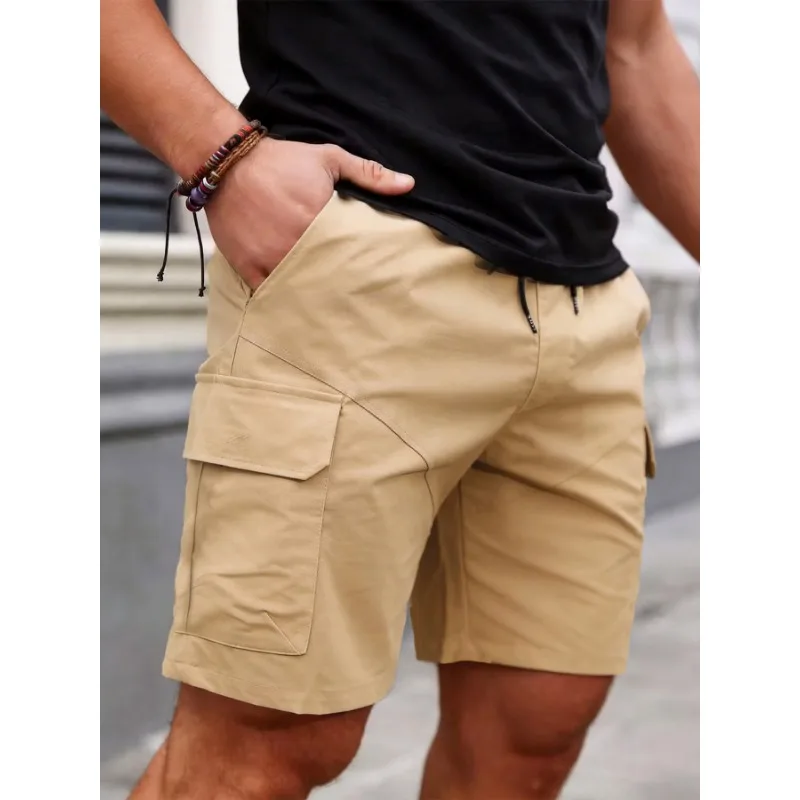 Men's Multi Pockets Cargo Shorts Elastic Waist Drawstring Casual Workwear Shorts for Summer Outdoor