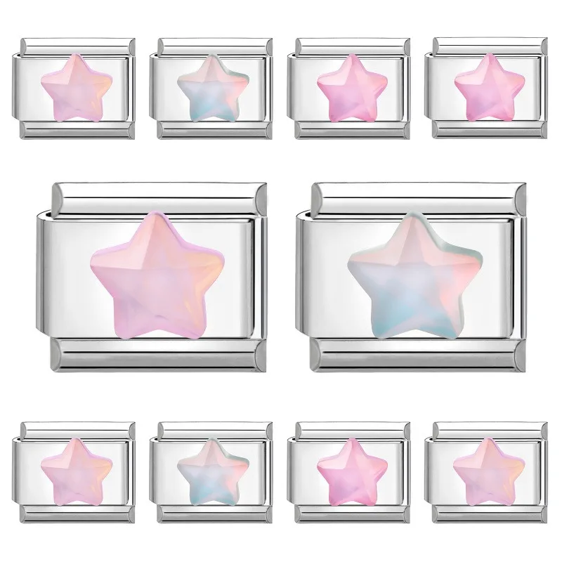 Y2K Fashion Gradation Color Flowers Star Italian Charm Links Fit 9MM Bracelet Stainless Steel Jewelry Women DIY Making