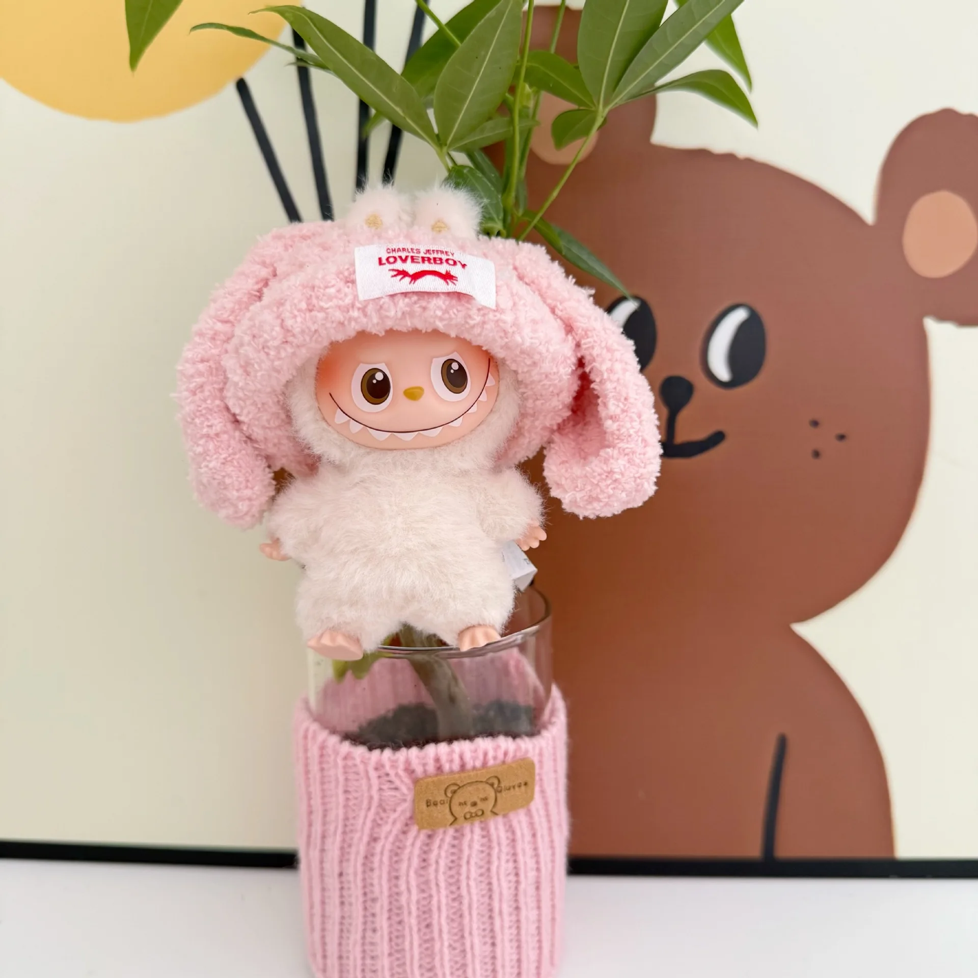 

Only Selling Clothes For 10cm Mini Labubu 4.0 Including Handmade Pink Bunny Ear Hat Clothes/Bags Dolls Not Included