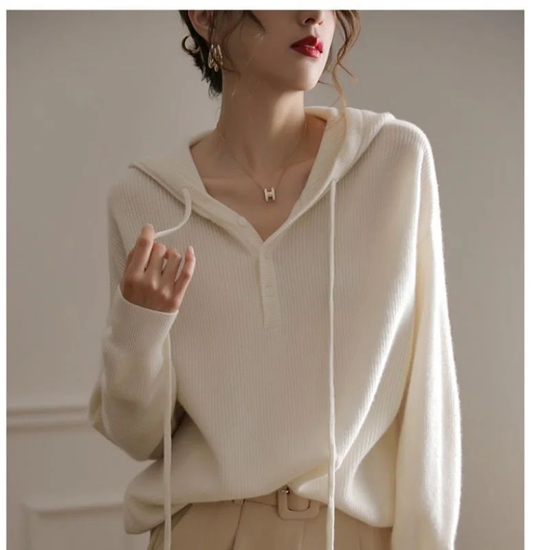 

Autumn Women's Clothing Korean Fashion Baggy Solid Color Pullover Sweatshirt Button Lapel Raglan Sleeves Long Sleeves Pullover