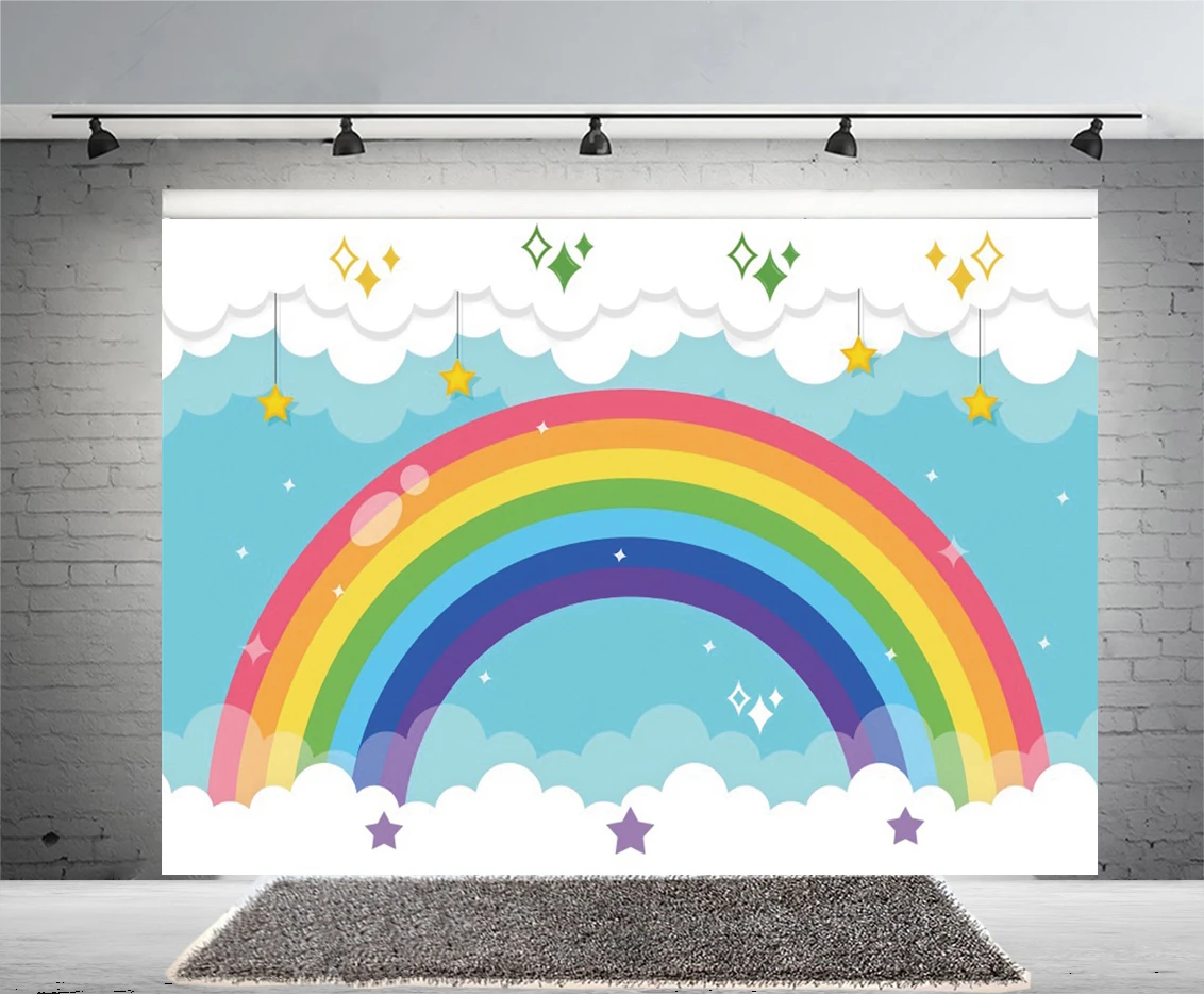 Gold Glitters Rainbow Star Cloudy Backdrop Princess Dream Scene Baby Shower Birthday Party Sparkling Photography Backgrounds