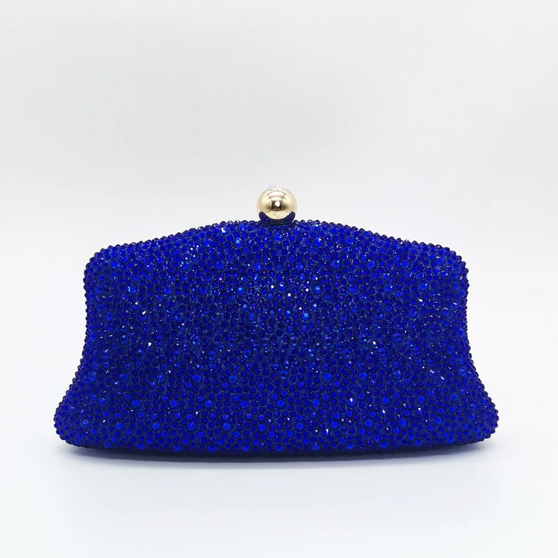 

Blingbling Royal Blue Rhinestone Clutch Women's Wedding Party Evening Handbag Elegant Mature Ladies Golden Purse Crystal Bag