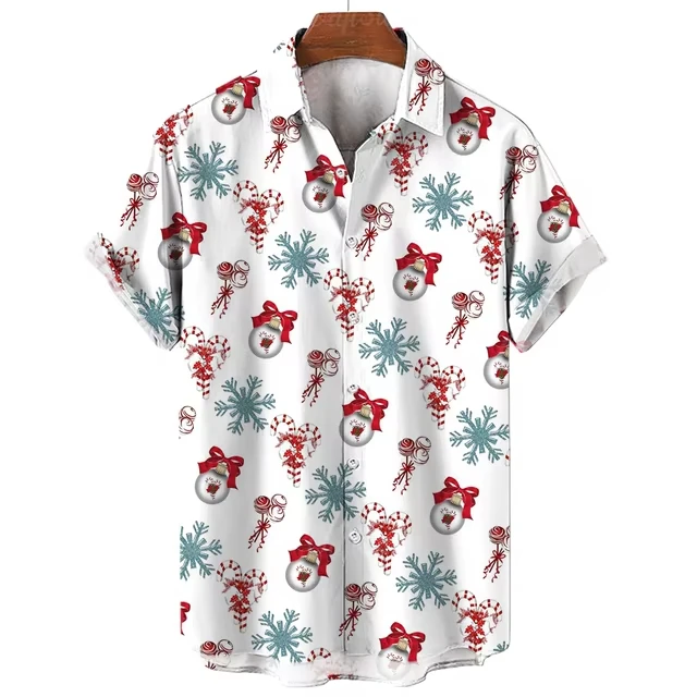 2026 Unisex & Kids Christmas Tree Dessert All Over Print Hawaiian Shirt Short Sleeve Camp Collar Shirt Xmas Holiday Casual Top