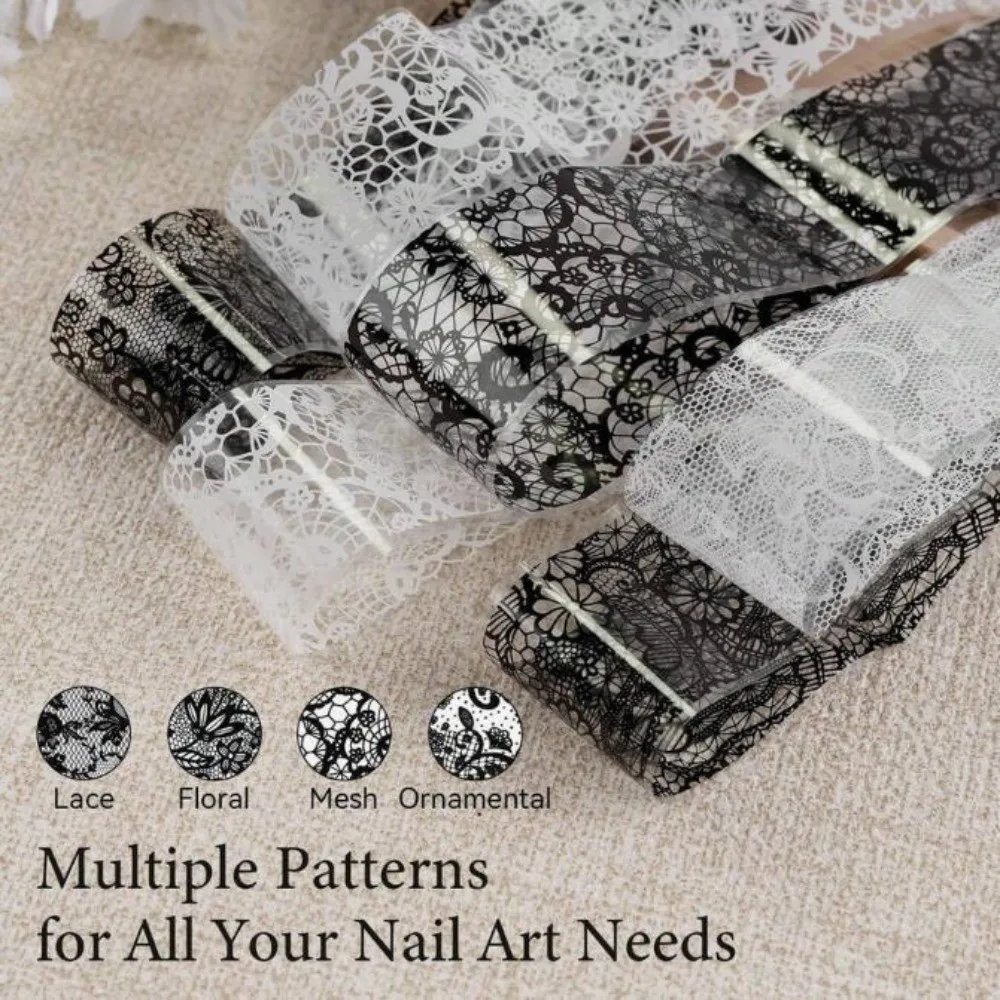 Lace Design Nail Foils Leopard Print Black White Nail Art Stickers Stripe Pattern Sequin Effect Manicure Decals Nail Decoration