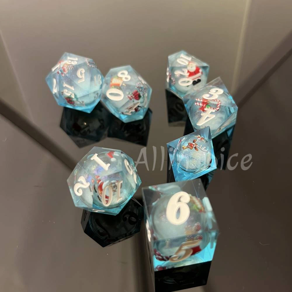 

Christmas Resin Dices Liquid core Dice Polyhedral RPG DND Dice Set resin dice kit for dragon and dungeon Dice Role Playing Games