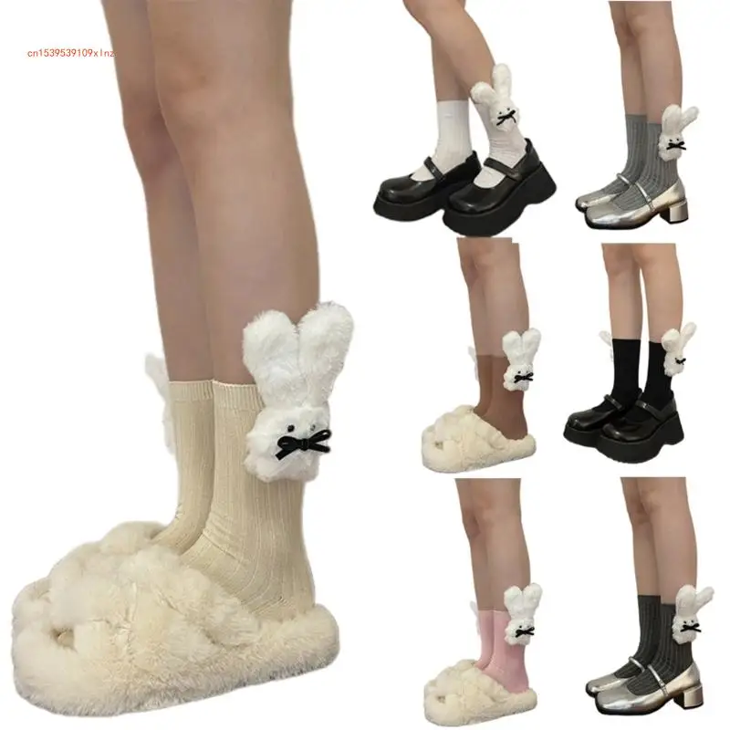 

AntiSlip Socks Women Girl Stretchy Knee Socks Plush Rabbits MidCalf Socks