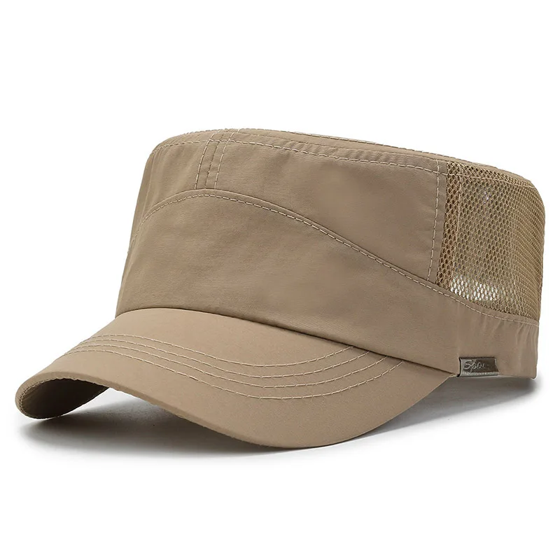 Summer Mesh Flat Top Hat for Men Breathable Quick Drying Military Cap Outdoor Sport Cadet Kepi