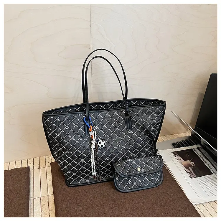 

Light Luxury Vintage Korean Tote Bag, Women's Niche 2-in-1 Shoulder Bag, All-Match All-Season Canvas Handbag