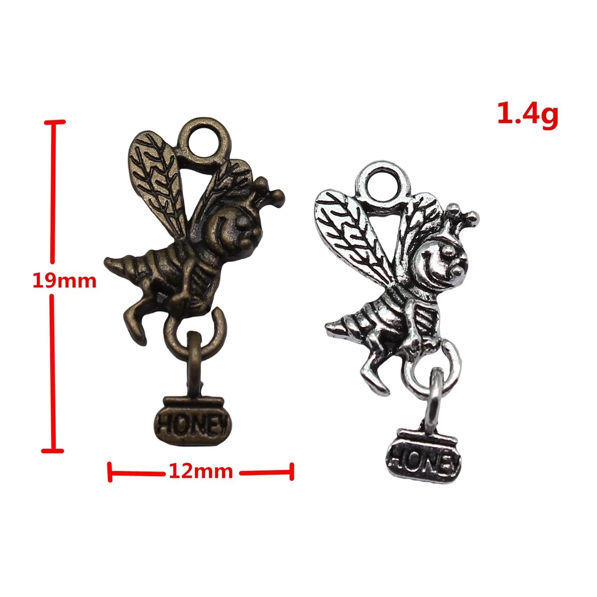 WYSIWYG 10pcs 19x12mm 2 Colors Antique Bronze Color Antique Silver Color Bee Carrying Honey Charms For DIY Jewelry Making