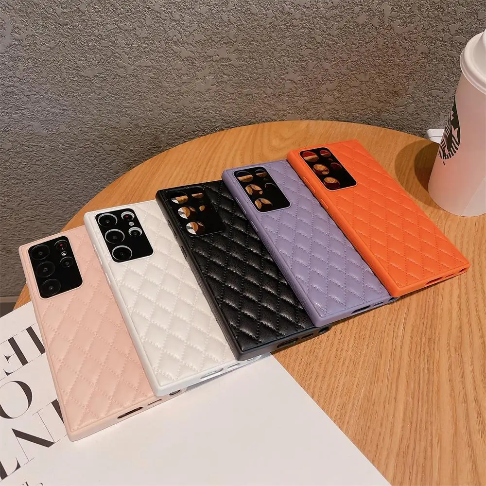 Hot Luxury Lambskin Plaid Pattern case for Samsung Galaxy S23 Ultra S23Plus S23 Fashion PU Leather shockproof cover Lens protect