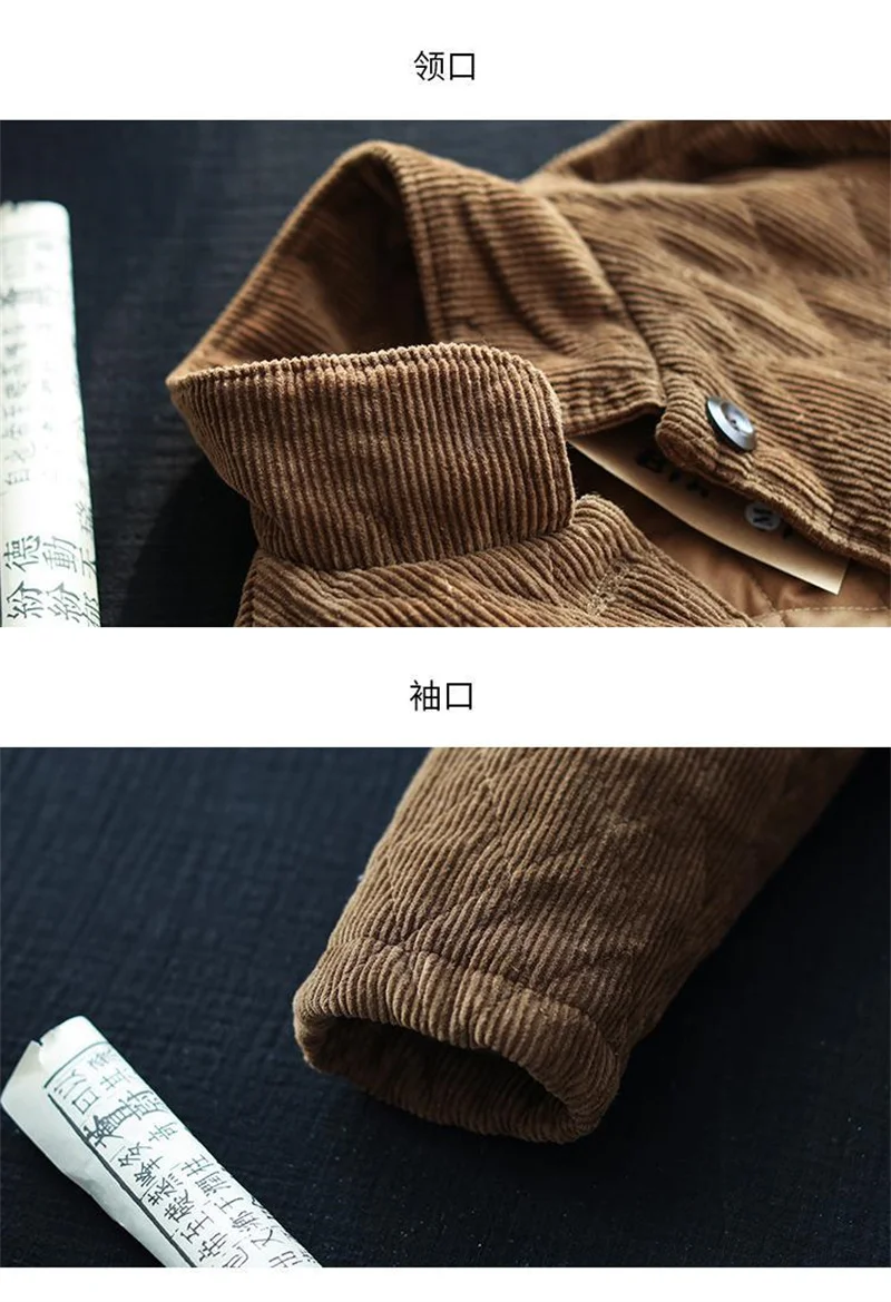 2024 New, Autumn Winter Vintage Corduroy Cotton Padded Jackets,For Women Clothes,Winter Long Coats,Casual Warm Female Overcoats,