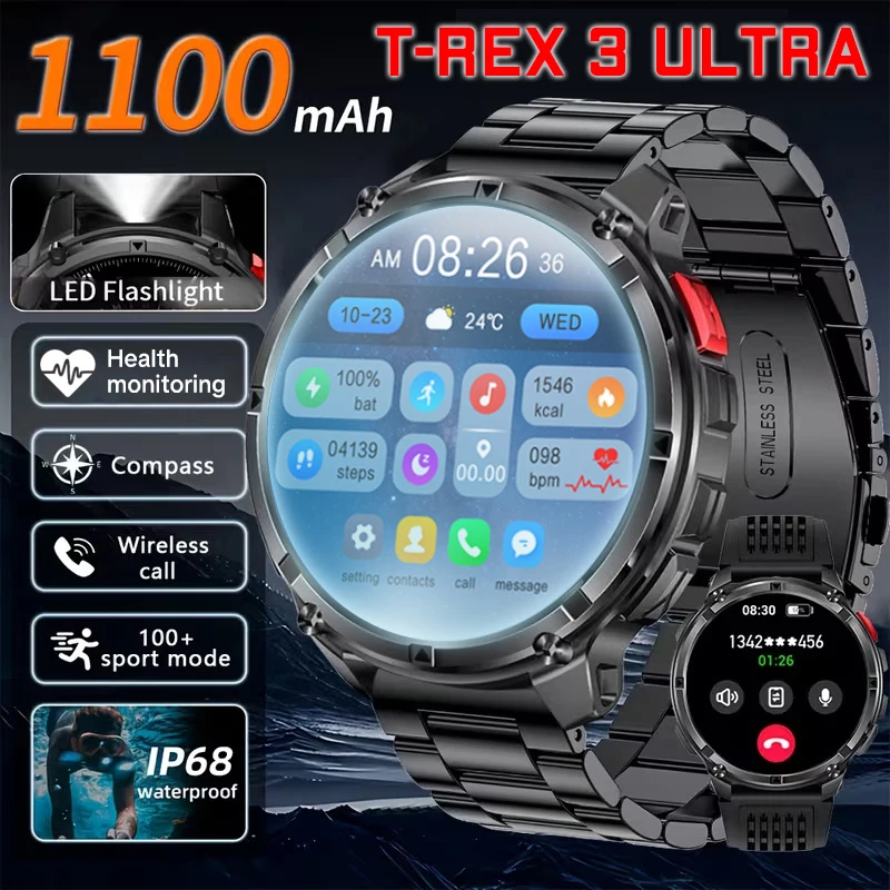 New T-Rex3 Ultra 1100mAh Battery Smart Watch Men GPS Track Compass IP68 Waterproof Sports Tracker Outdoors Military Smartwatches