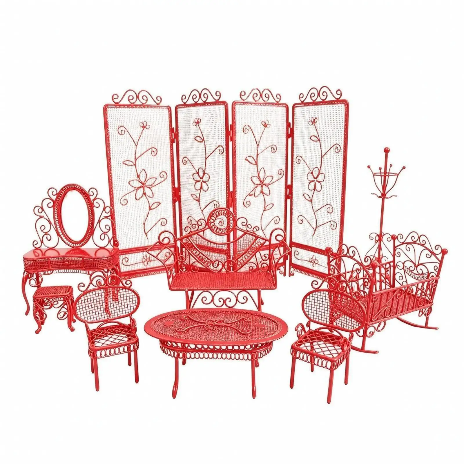 Vintage Iron Wire Dollhouse Furniture Set 9 Piece Miniature Scene Props for 1 12 Scale Room Decor Collection