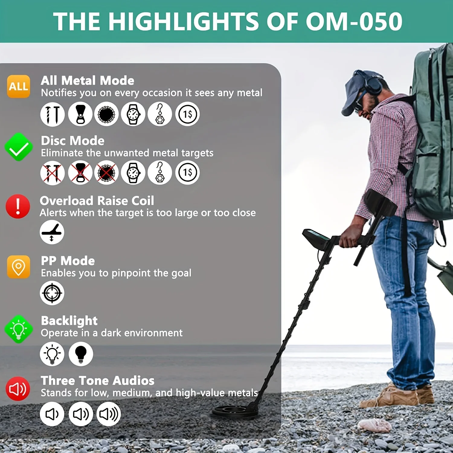 Metal Detector MD710B All Metal Detection Jewelry Target Find DIsc Notch Pinpoint Mode Treasure Hunters Outdoor Exploring