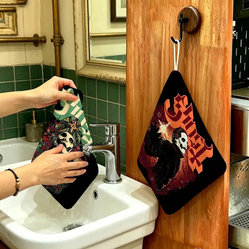 Ghost Heavy Metal Band Polyester Cotton Hanging Kitchen Towel, Absorbent Hand Wiping Cloth for Daily Cleaning Drying