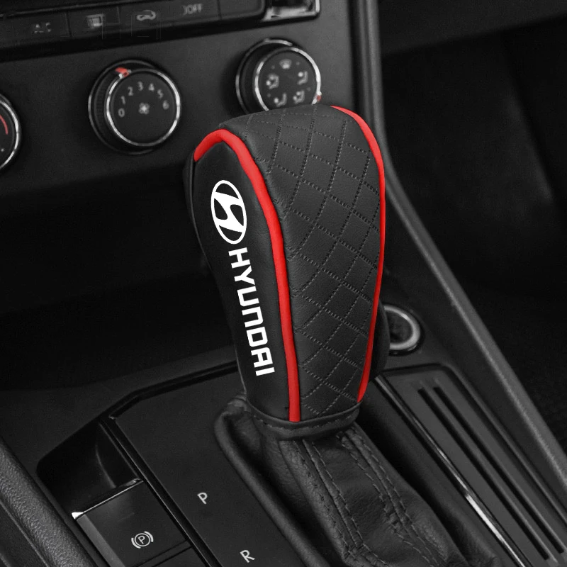 High Quality Car Logo Shift Handle Covers PU Leather Non-slip Wear-resistant For Hyundai Solaris I20 I30 I40 IX35 Tucson IONIQ5