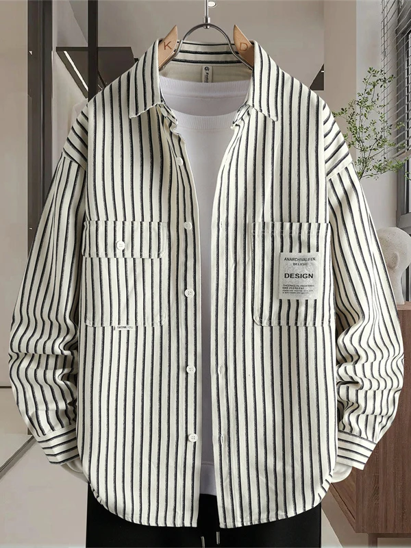 

Мужская джинсовая куртка в стиле ретро с полосками, свободного кроя, повседневная, модная, простая, дышащая, износостойкая, новая коллекция весна-осень