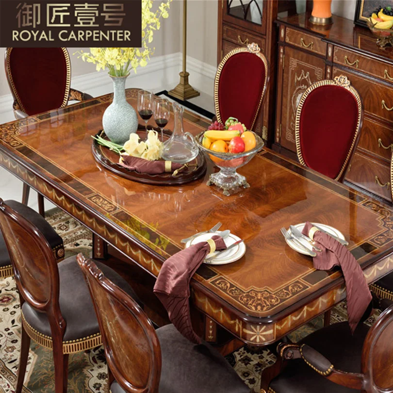 British villa restaurant furniture European and American style solid wood rectangular table and chair combination