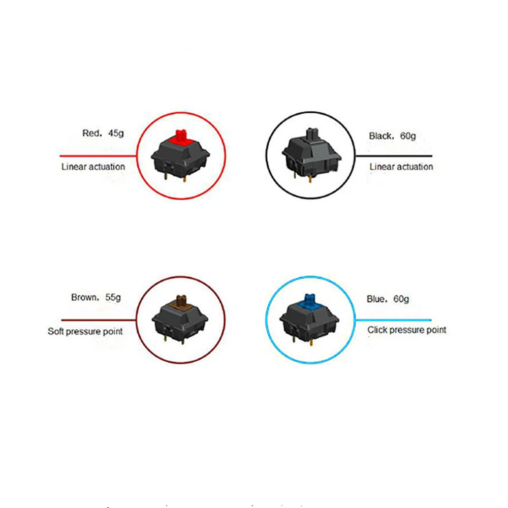 （100PCS） Mechanical Keyboard Black Blue Brown Red Key Switch For CIY Sockets SMD 3Pin Thin Pins Compatible With MX Switch