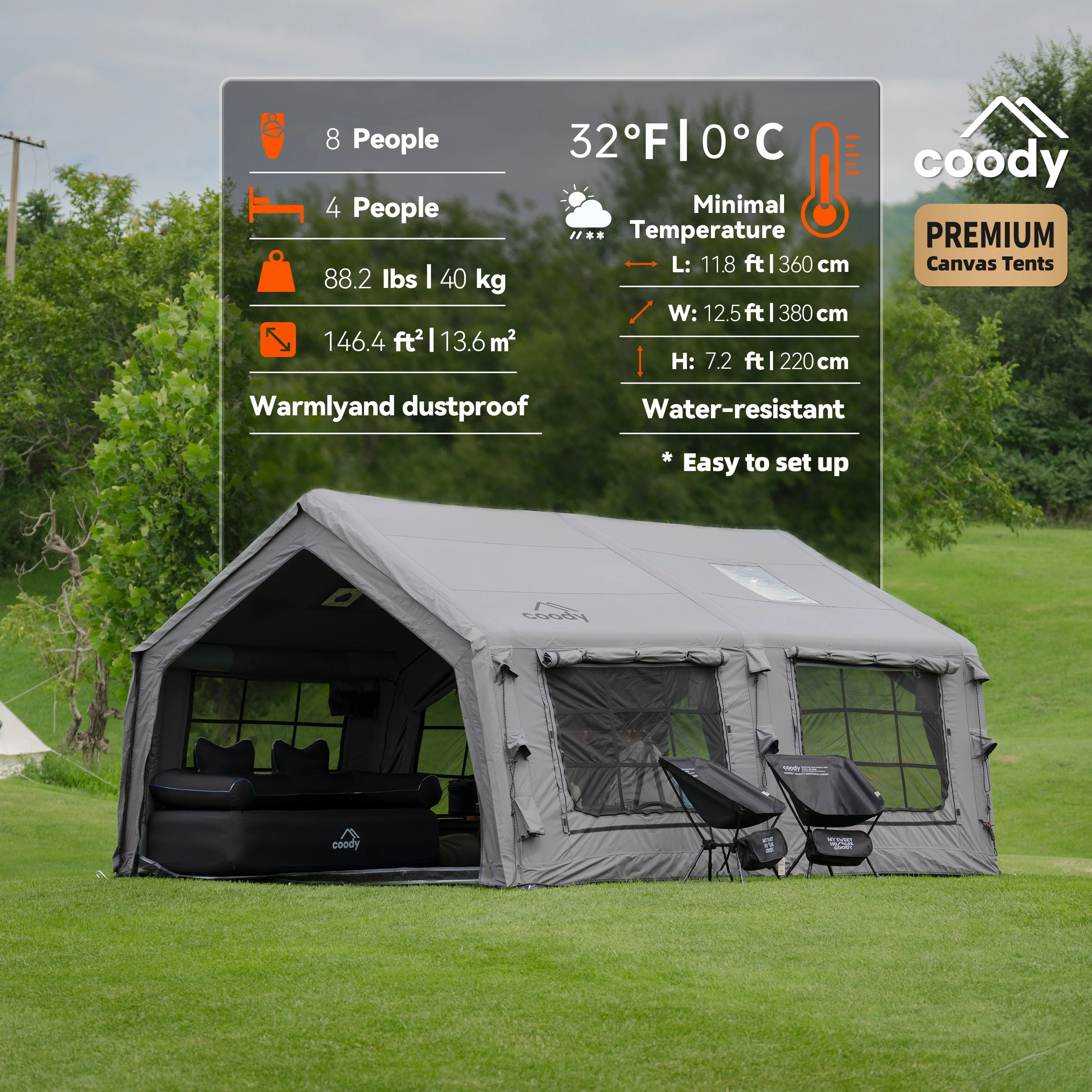 เต็นท์ลม Coody 13.6 สีเทา ดีไซ - Outdoor Camping And Glamping บทวิจารณ์และราคา