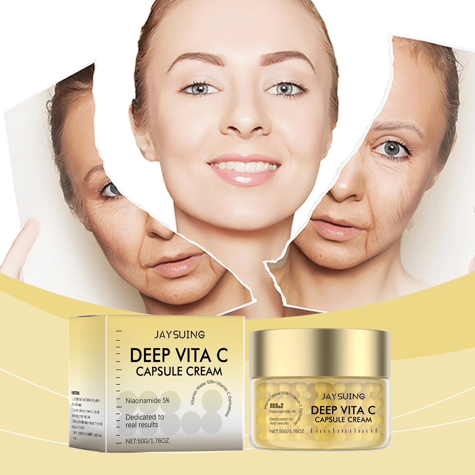 Vitamin C & Niacinamide Cream - JAYSUING Deep Vita C 5% Formula, Brightening, Even Skin Tone, 50g