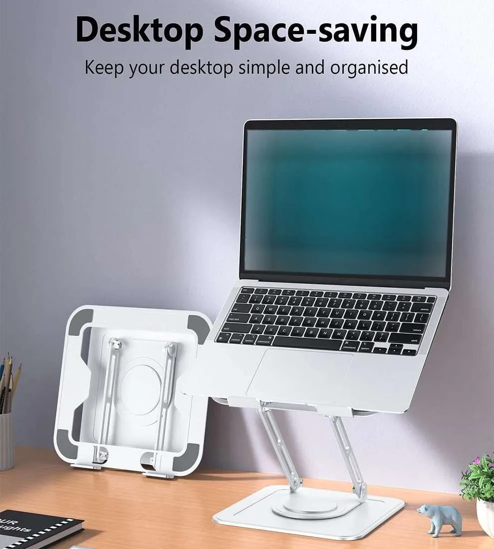 Jomaa Foldable Laptop Stand with 360 Rotating Base Metal Ergonomic Adjustable Notebook Stand for Macbook Air/Pro