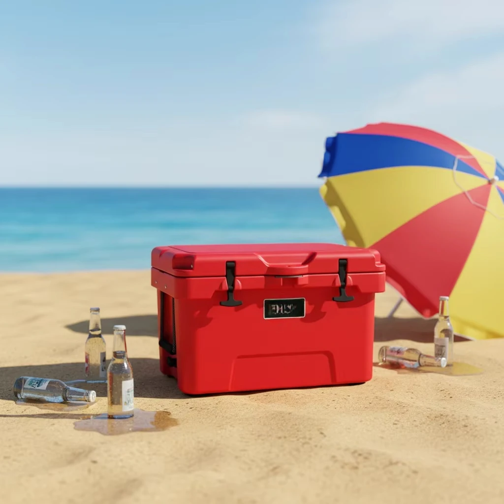 Modern Portable 35QT PE Outdoor Sports Cooler Roto Box Portable Ice Chest for Camping with Thermal Feature and Letter Pattern