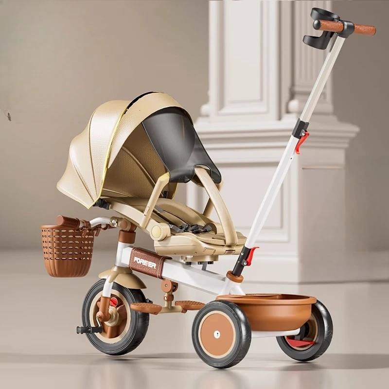 Tricycle convertible 3 en 1 pour bébé – Siège inclinable avec auvent et panier de rangement, cadre en acier pour enfants âgés de 0 à 6 ans