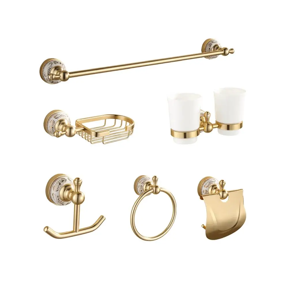 6 pcs bathroom hardware set Modern luxury gold-plated hotel bathroom accessories set