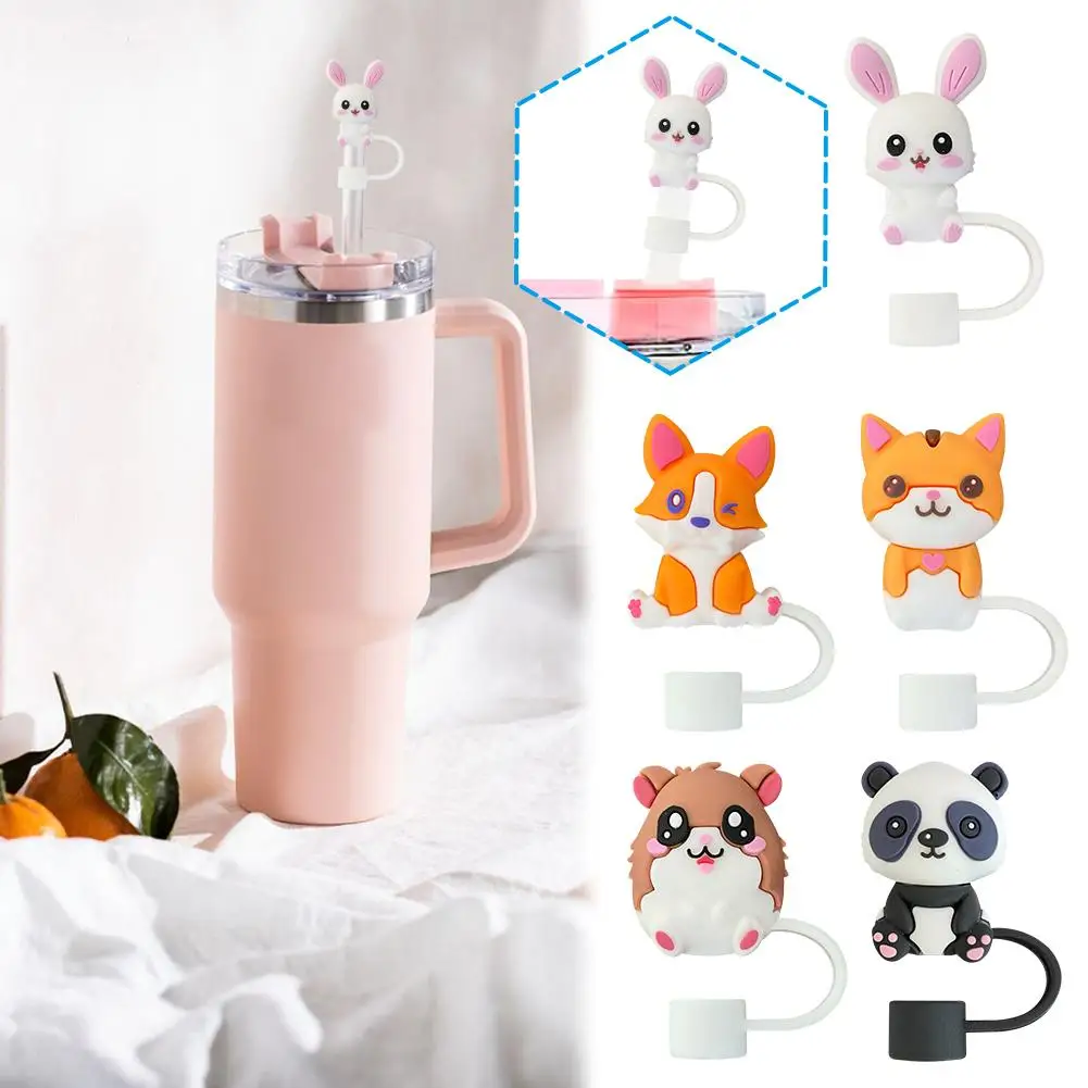 1pcs 10mm ซิลิโคนฟางครอบคลุมหมวกใช้งานร่วมกับ Oz สัตว์ 30 & 40 Toppers, reusable Tumbler, น่ารักฝุ่น-ฟางฟาง X8q1