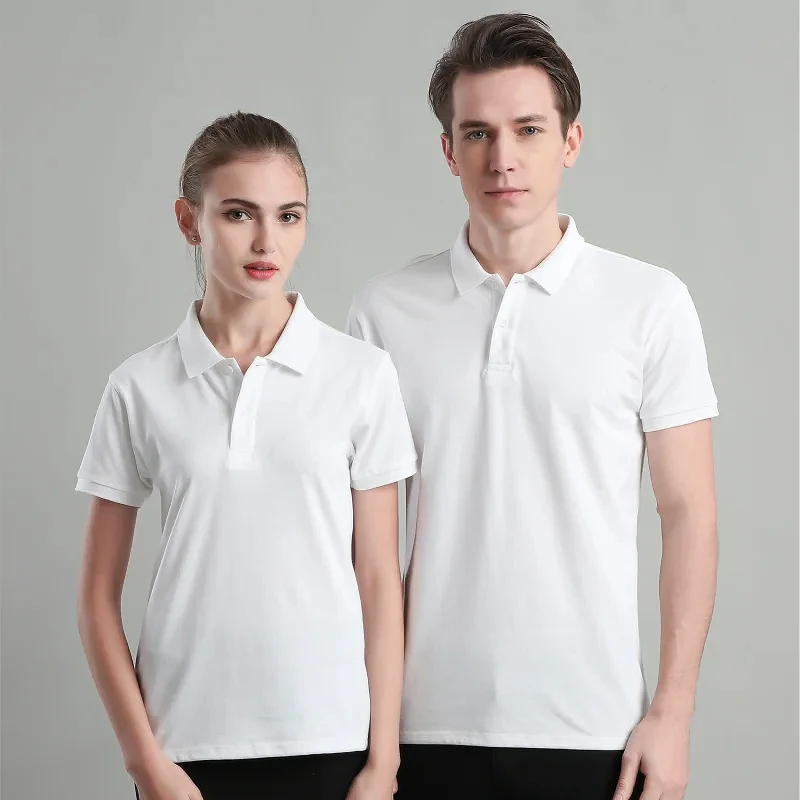 Camisa polo casual masculina e feminina, logotipo personalizado com texto impresso, marca bordada, design pessoal, tops respiráveis, verão