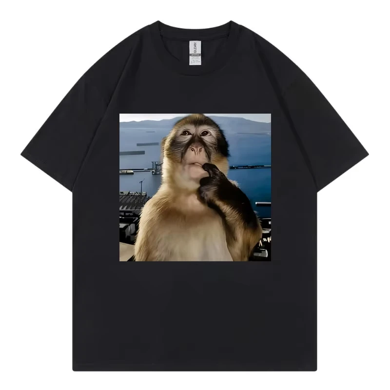 Monkey Thinking Funny Meme T Shirt Men Women Clothing Casual 100%cotton Summer T-shirt High Quality Fashion Oversized T-shirts