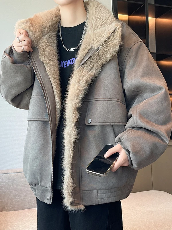 

Американская кожаная шуба в стиле ретро, мужская шуба с длинными волосами, осенне-зимняя новинка, куртка на подкладке для подростков Fce