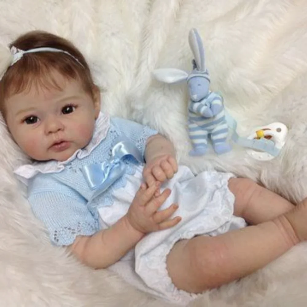 

20inch Already Painted Finished Reborn Doll Raven Lifelike Soft Stuffed Baby Girl Doll 3D Skin Visible Veins with Root Hair