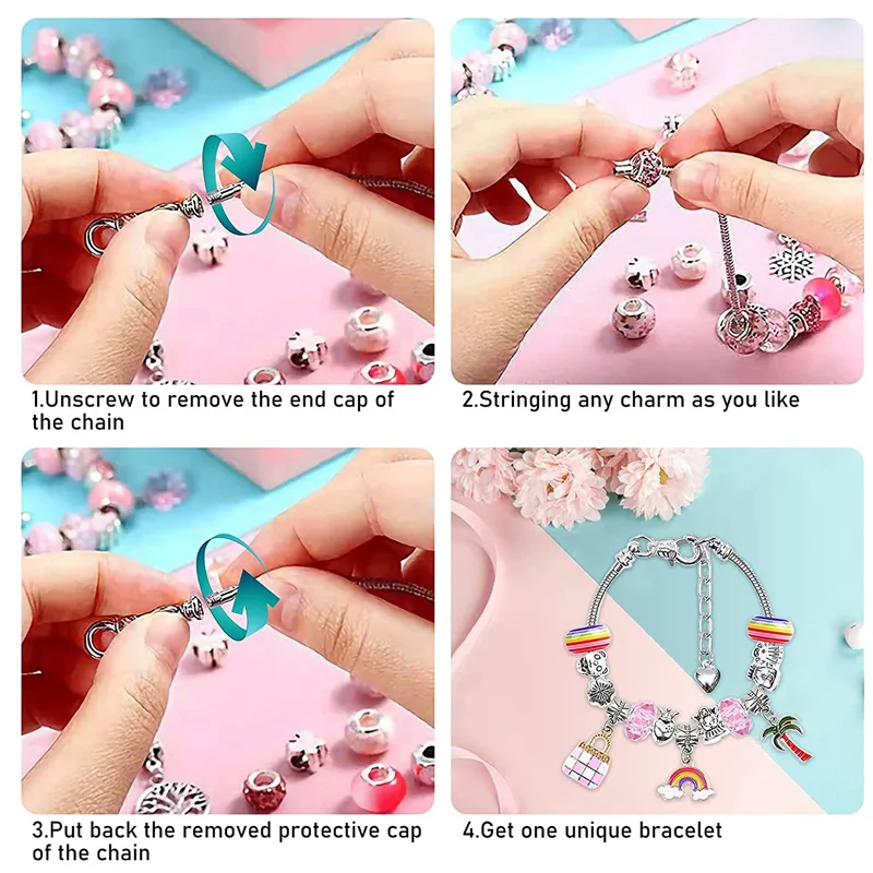 Armazenamento DIY Pulseira Frisada Conjunto com Caixa para Meninas Presente Acrílico Grande Buraco Beads Handmade Jóias Fazendo Kit Pretend Play Brinquedos