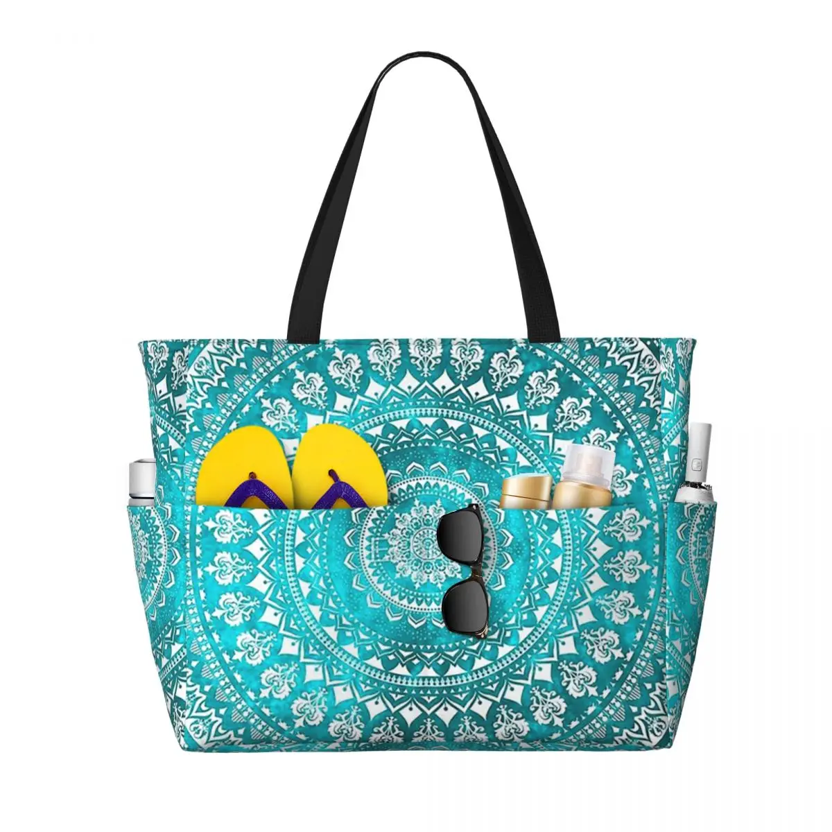 Mandala Turquoise Beach Tote Bag Sport Gym Yoga Duffle Large Tote Bag Women Travel Bag Fitness bag