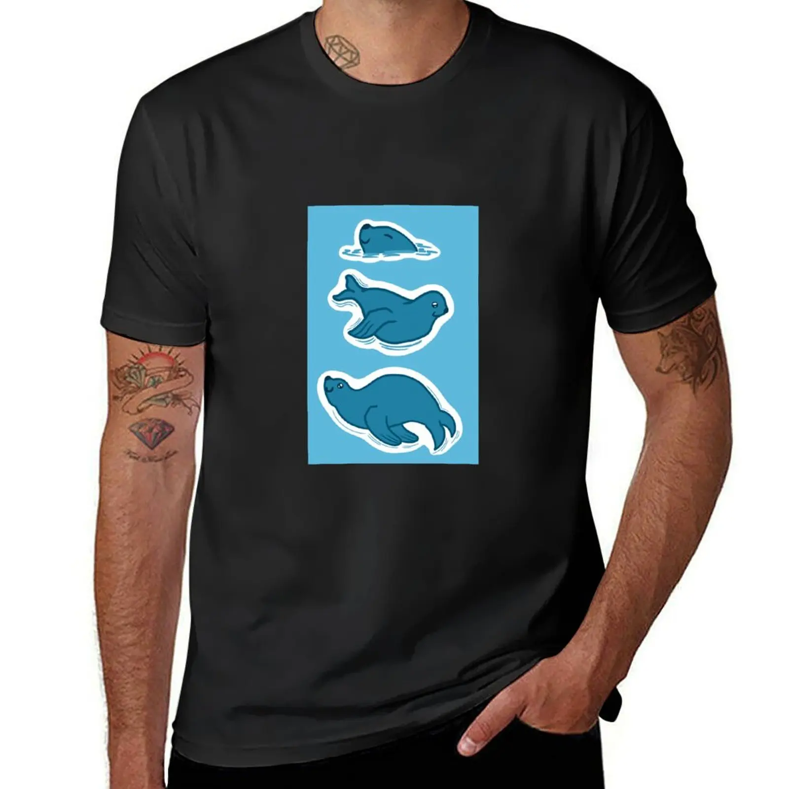 Sea lion cove T-Shirt boys animal print heavyweights plus size tops summer tops t shirts men