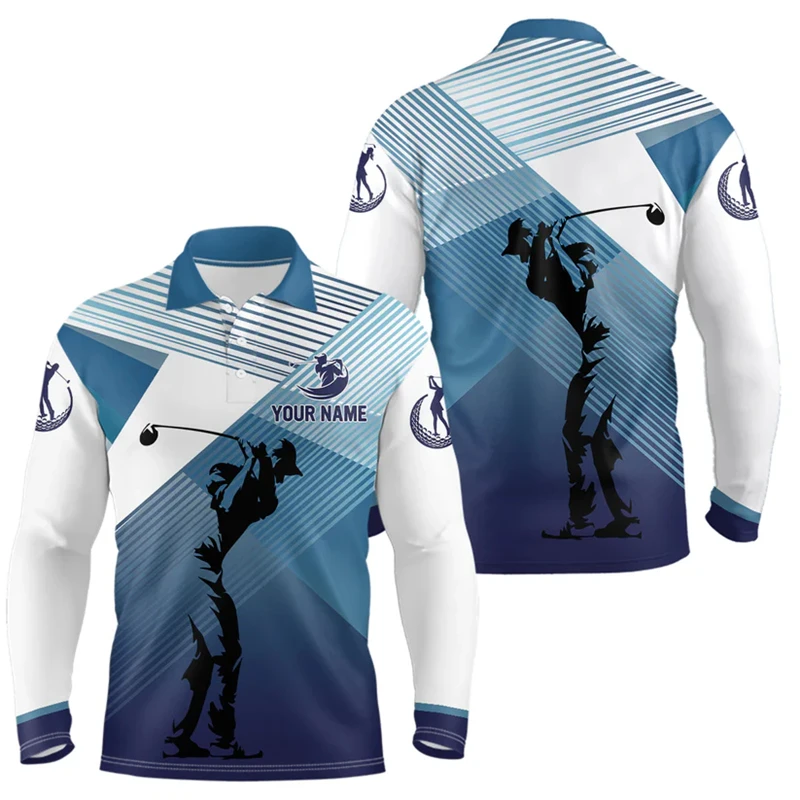 

3D Golf Print Men's Long Sleeve Polo Shirts Fashion Creative Design Custom Team Name Clothes Autumn Outdoor Sports Training Tops