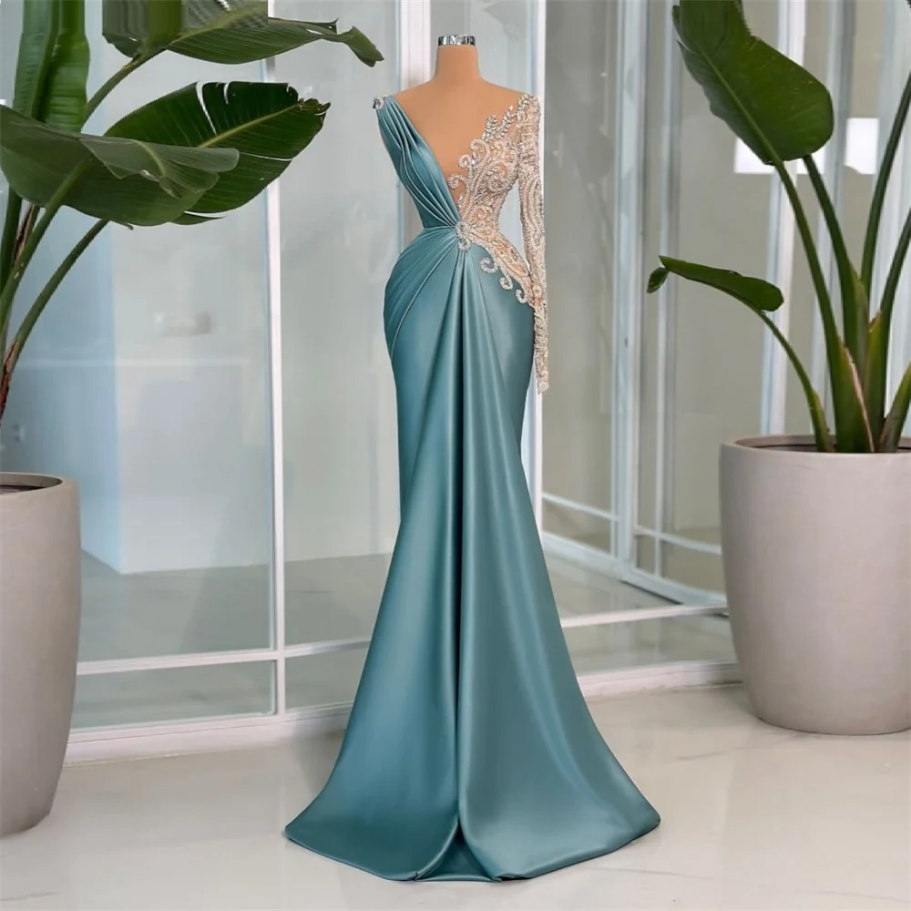 

Customized Evening Gown Dearin V-neck Mermaid Floor Length Skirts Draped Knot Bead Bespoke Occasion Dresses Formal Prom Dress