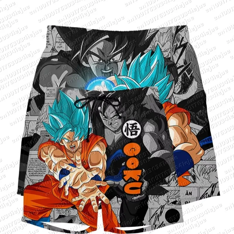 Dragon Ball Super Goku Super Saiyan Blue Manga Style Print Quick Dry Shorts Men kid Anime Kanji Casual Breathable Beach Shorts